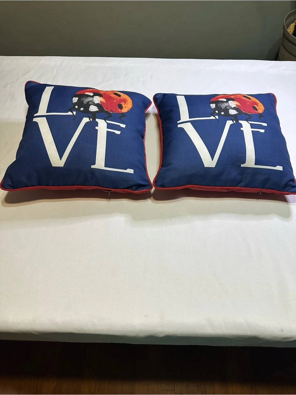 Love Ladybug Navy Decorative outdoor/indoor washable Throw Pillow -set of 2